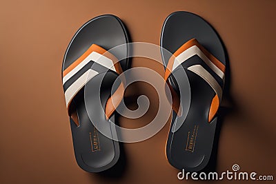 Men's black sandals on a brown background. generative ai Stock Photo