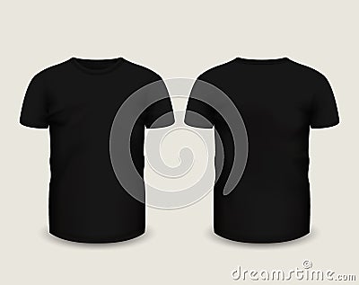 Men's black t-shirt short sleeve in front and back views. Vector template. Fully editable handmade mesh Vector Illustration