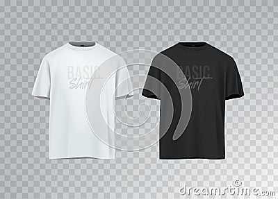 Men's black and white short sleeve t-shirt mockup. Front view. Vector template Vector Illustration