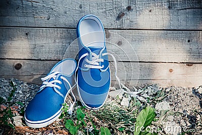 Men's blue loafers, masculine style Stock Photo