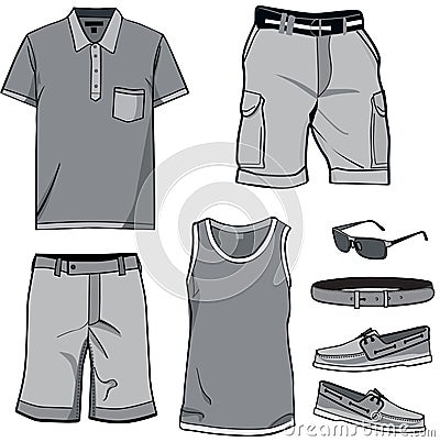 Men's clothes and summer accessories. Vector Illustration