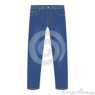 Men`s dark blue denim jeans pants isolated on white background. Trendy fashion denim casual clothes, jeans outfit Vector Illustration