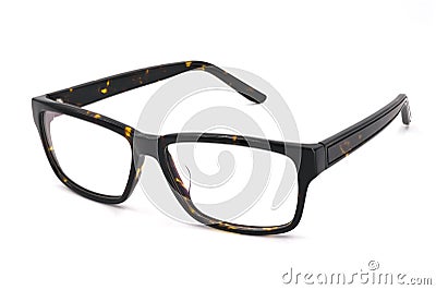 Men`s eyeglasses, Brown and Black of frame plastic tortoise shell isolated on white background. Stock Photo