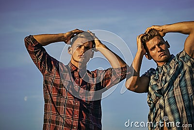 Men`s hairstyles. Fashion for men, summer. Stock Photo