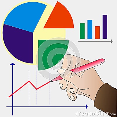 Men`s hand draws a graph of business development Vector Illustration