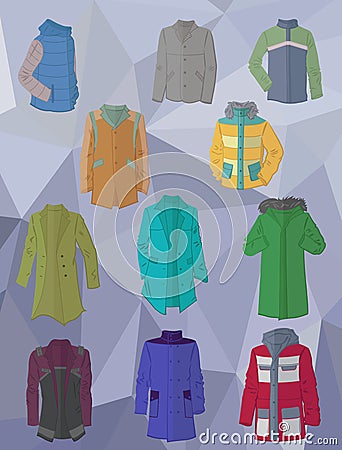 Men's jackets and coats in flat design Vector Illustration