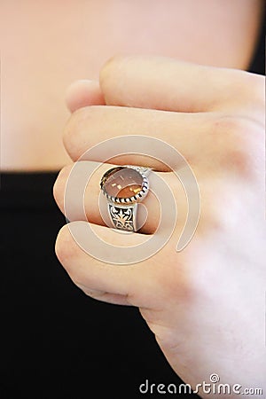 Men`s jewelry silver ring with brown stone sultanit Stock Photo