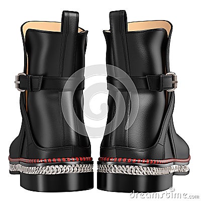 Men's leather black boots, back view Stock Photo