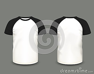 Men's raglan t-shirt in front and back views. Vector template. Fully editable handmade mesh Vector Illustration