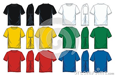 Men`s round neck t-shirt templates, Front, back and side views. Vector Illustration