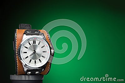 Men's watches with wide leather bracelet Stock Photo