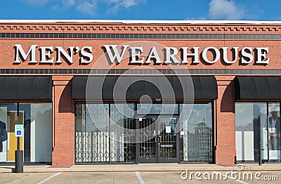 Men's Wearhouse business storefront exterior in Houston, TX. Editorial Stock Photo