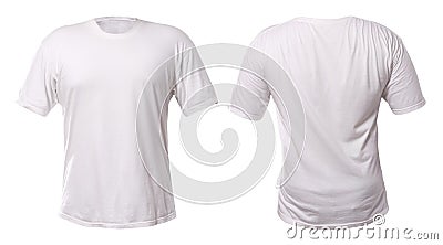 Men`s white blank T-shirt template, front and back, design mockup for print, isolated on white background Stock Photo