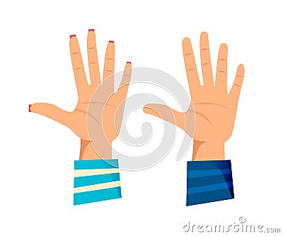 Men`s and women`s hands with gestures. Giving high five, Vector Illustration