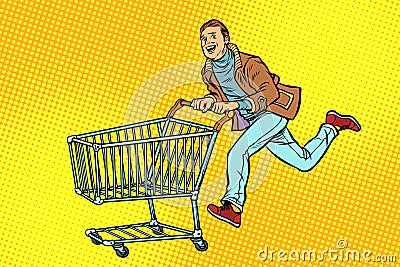Men are on sale. shopping cart shop trolley Vector Illustration