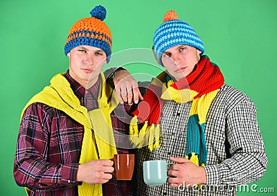 Men with serious faces on green background. Illness and treatment Stock Photo