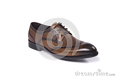 Men's classic brown leather shoes isolated on white background Stock Photo