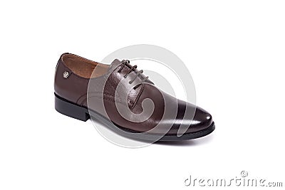 Men's classic brown leather shoes isolated on white background Stock Photo