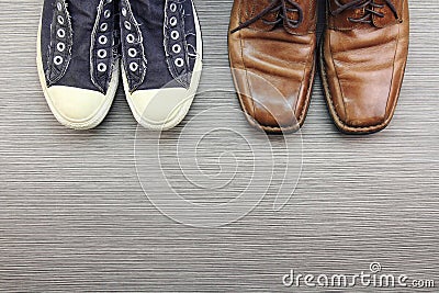 Men Shoes, Different Style of fashion, Compare of formal and casual men fashion style. Stock Photo