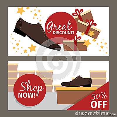 Men shoes horizontal flyers for advertising Vector Illustration