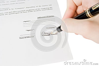 Men sign contract Stock Photo