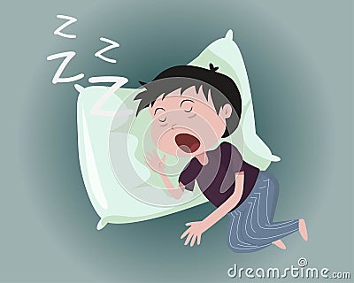 Men sleep, support pillows and snore. Cartoon Illustration