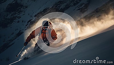 Men snowboarding down a mountain, experiencing the exhilaration of freedom generated by AI Stock Photo