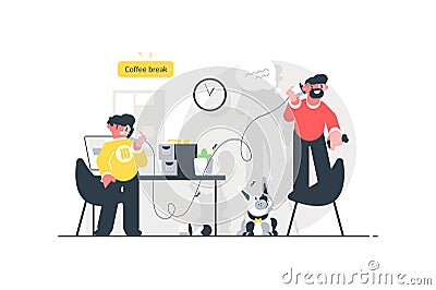 Men speaking on simple phone Vector Illustration