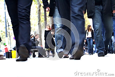 Men steps with their blue jeans Stock Photo