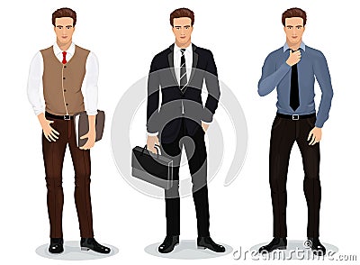 Men in stylish clothes. Set of businessmen. Detailed male characters. Vector Vector Illustration