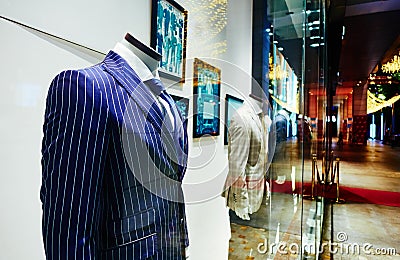 clothing shop window store sale display fashion men clothes Stock Photo