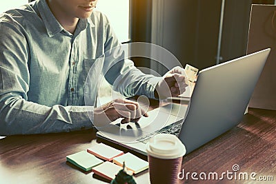 Men using laptop for shopping online and earn points to website Stock Photo