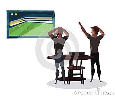 Men watching football match flat illustration Vector Illustration