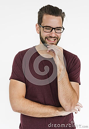 Men Wear Glasses Think Concept Stock Photo