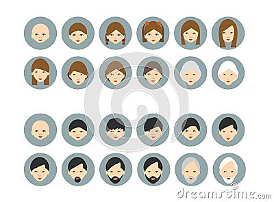 Men, woman aging. Vector Illustration