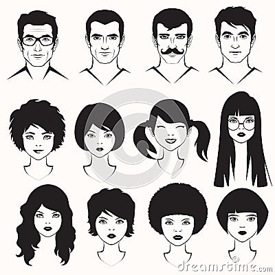 men and woman face Vector Illustration