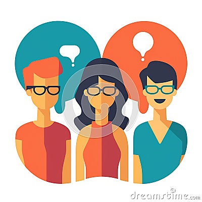 Men and woman wearing glasses with speech bubbles AI generative illustration Cartoon Illustration
