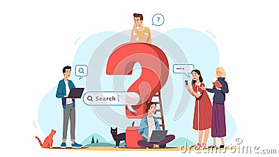 Men, women asking questions, searching for answers Vector Illustration