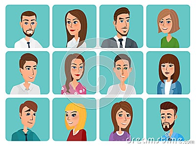 Men and women business and casual clothes icons. Business people Vector Illustration