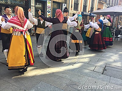 Oviedo Spain. Dancers in traditional Asturian costume Editorial Stock Photo