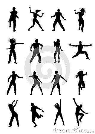 Men and women dancing Zumba Vector Illustration