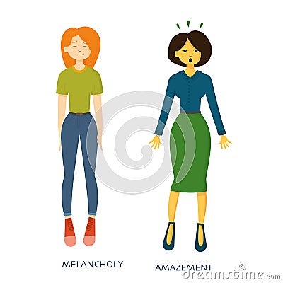 Women expressing various emotions Vector Illustration