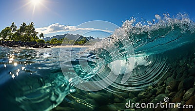 Men and women enjoy underwater adventure, swimming in transparent waves generated by AI Stock Photo