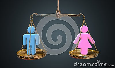 Men and women equality concept. Scales are comparing men and women Stock Photo