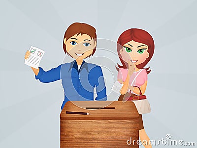 Men and women go to vote Stock Photo