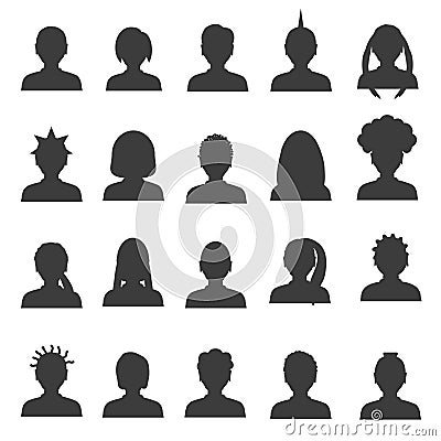 Men and women head simple avatar icons set eps10 Vector Illustration