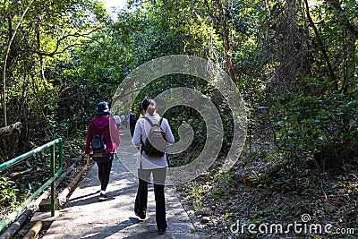 Men and women hiking along trails in forest in Sai Kung, Hong Kong Editorial Stock Photo