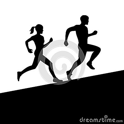 Men and Women Running Silhouette. Vector Vector Illustration