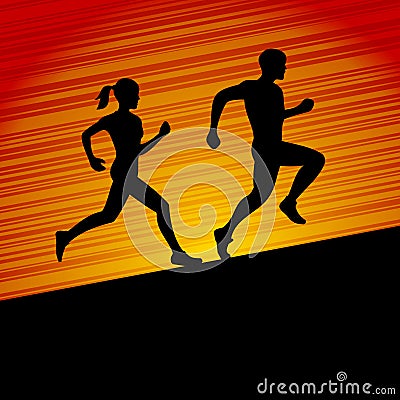 Men and Women Running Silhouette. Vector Vector Illustration