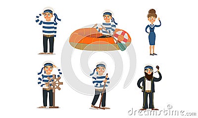 Men and women sailors in traditional blue uniform vector illustration Vector Illustration